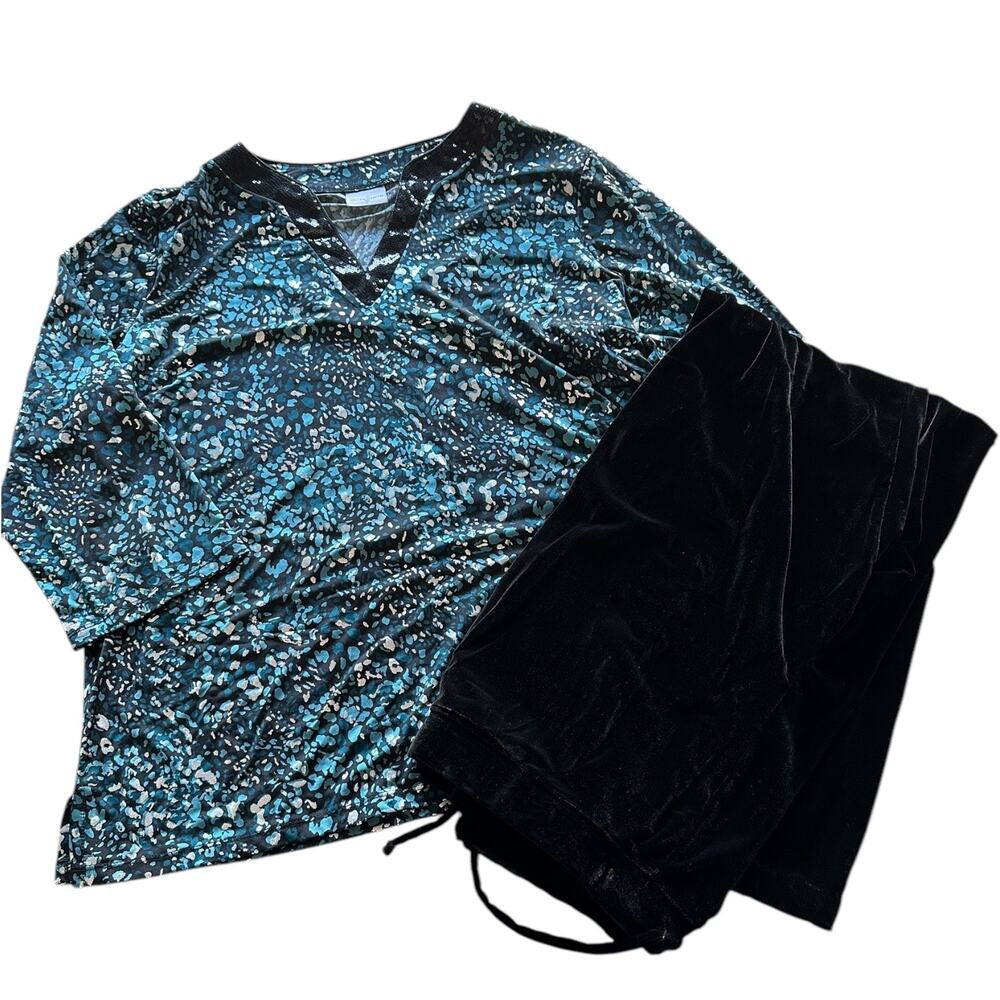 Womens Top and Pants Bundle Size XL Stretch Tunic Style Sequins Casual Velvet